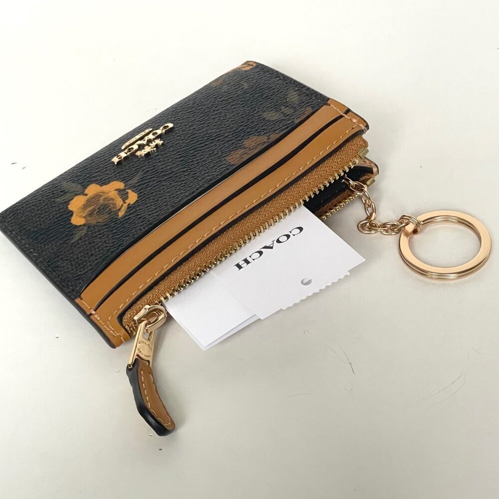NWT Coach Mini Skinny ID Wallet CCV88 Signature Canvas Floral Brown Walnut - Picture 5 of 7
